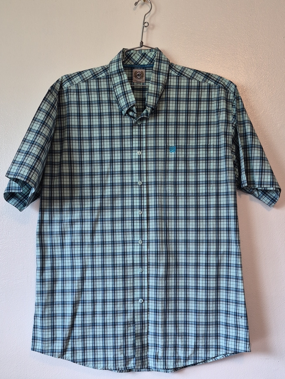 Blue Plaid Cotton Bottom Front Shirt XL Cinch
